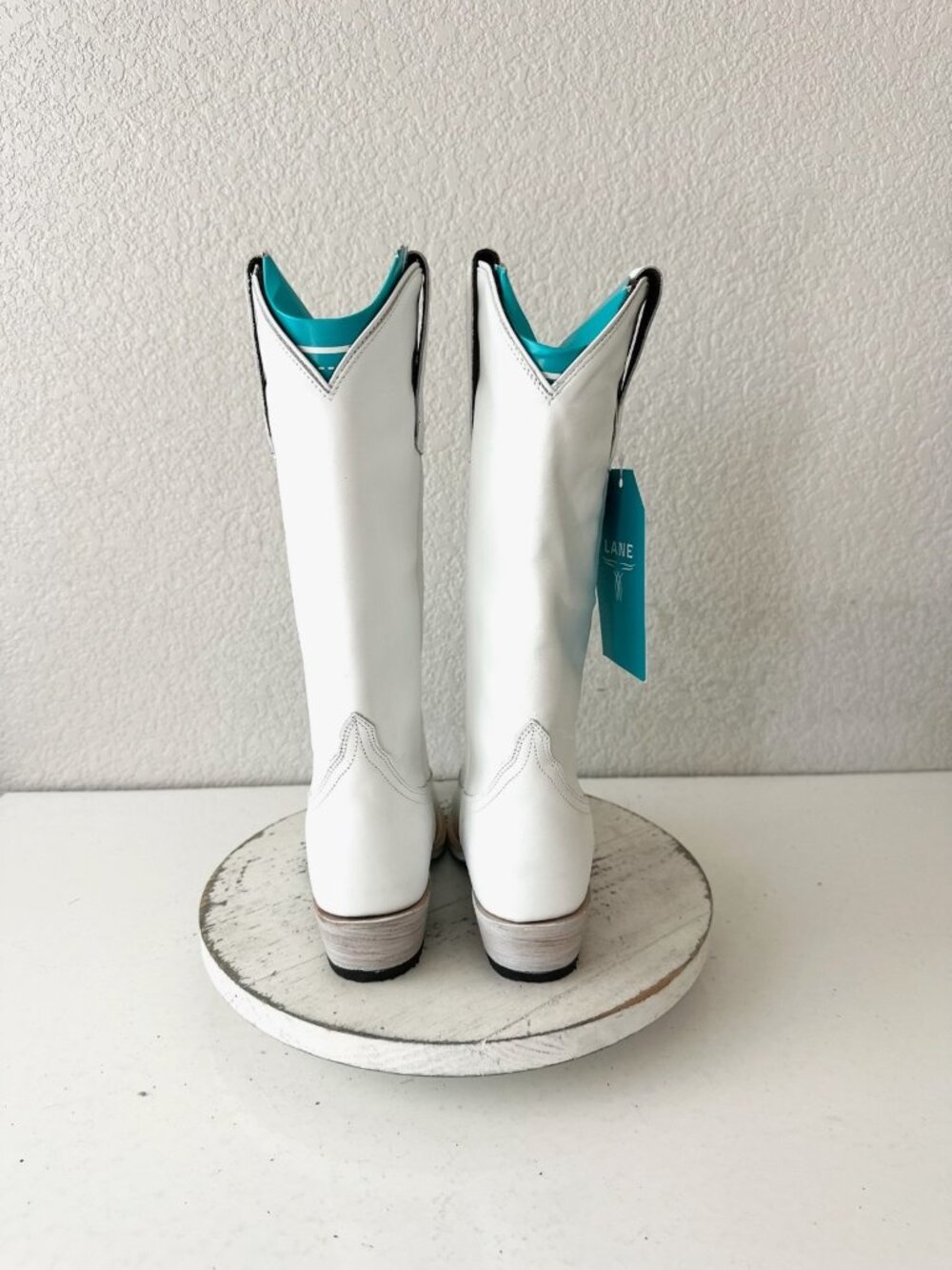 Lane EMMA JANE White Cowboy Boots Western Cowgirl Mid Calf Tall Snip Toe Sz 7 - Picture 3 of 11